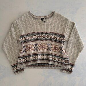 Lizwear Vintage Boxy Oversized Grey Henley Knit Crewneck Sweater